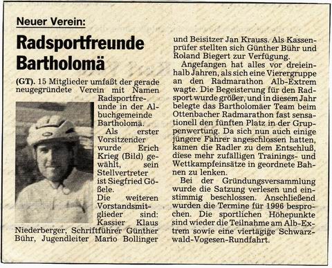Zeitungsbericht zur Gründung